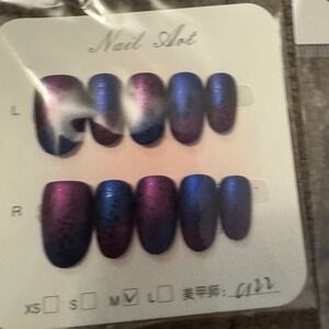 Nail Art Press On Nails Purple Blue Ombre Medium‎ Length New